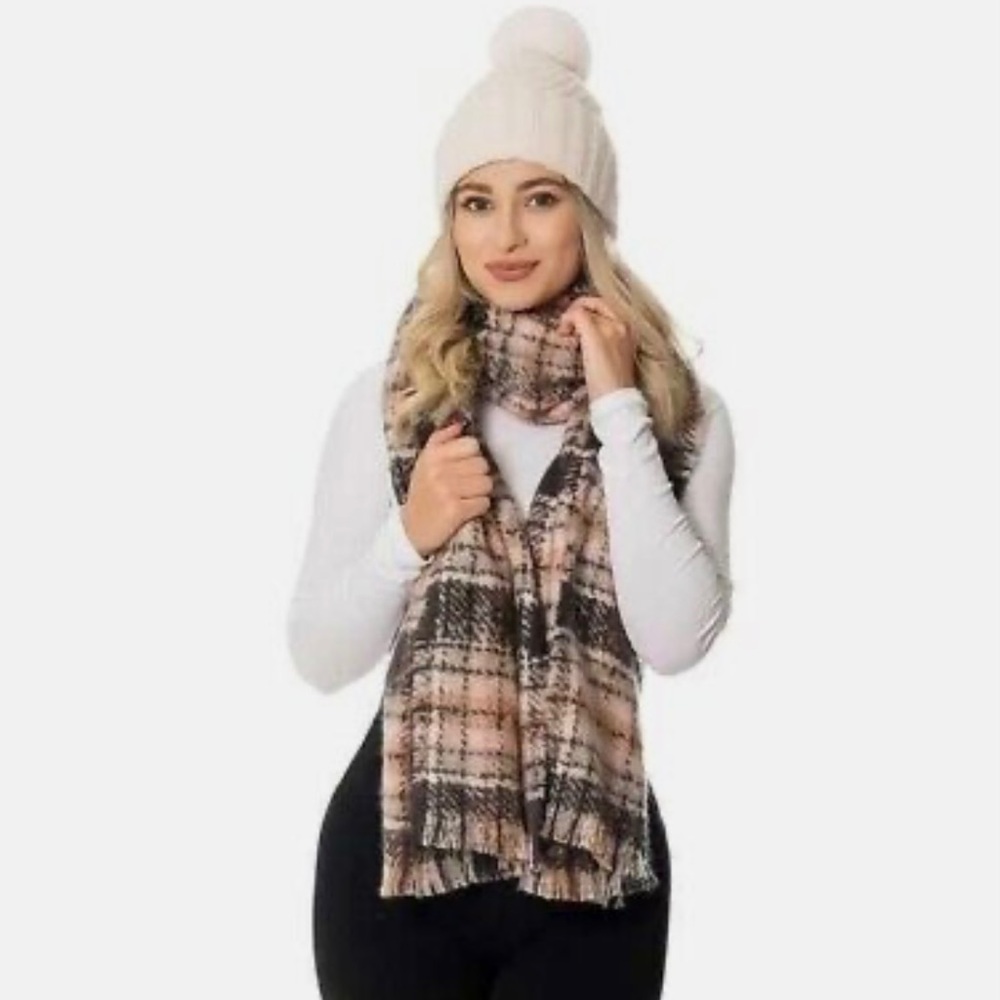 Emanuel Geraldo Ladies Scarf and Beanie Set ~ WHITE